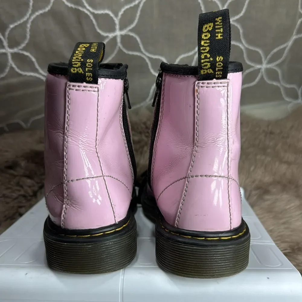 (N1) Dr. Martens Pale Pink Leather Combat Boots, Girl's Size 2